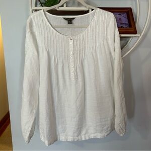 Tommy Bahama Women's Small S White Embroidered Linen Long Sleeve Shirt